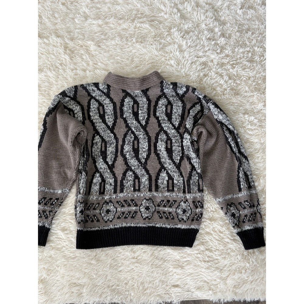 Vintage‎ Bask Superior Acrylic Cable Knit Mock Neck Taupe Black Sweater L